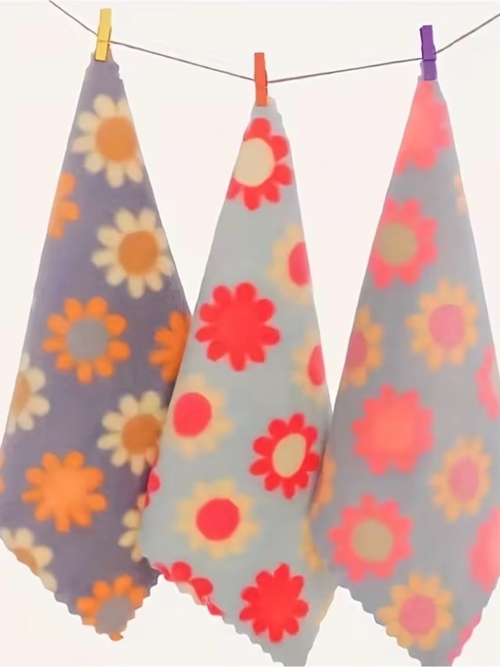 Set of 3 Boho flower print microfiber cleaning cloths - reusable and washer safe